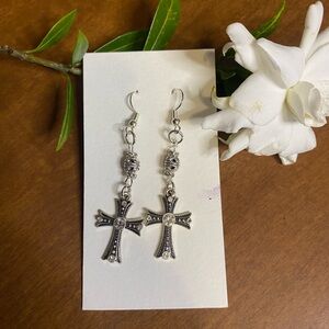 Elegant Silver Cross Dangle Earrings